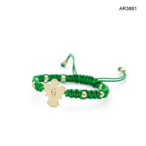 Bratara Aur 14k Cu Snur Verde Ar3861 Ingeras Personalizat Cu Simbol Sau Litera Emagro