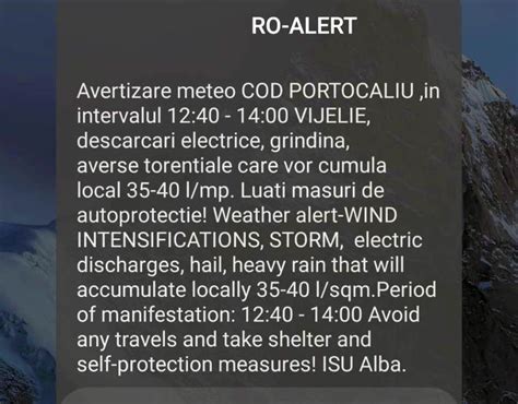 Iulie Mesaj Ro Alert Pentru Mai Multe Localit I Din Alba Aflate