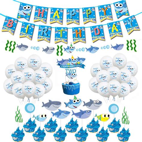 Buy 39PCS Shark Happy Birthday Decorations Baby Shark Party Supplies