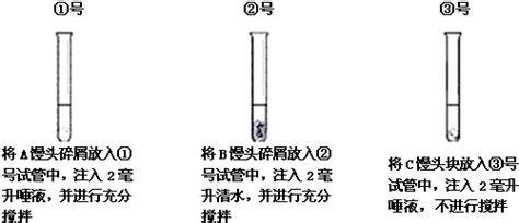 根据“馒头在口腔中的变化 的探究实验回答问题1取新鲜馒头切成大小相同的abc三小块．将a块和b块分别切成碎屑c块不做处理．2