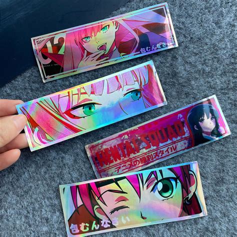 4pcs Jdm Reflective Sticker Girl Anime Heart Eyes Waifu Ecchi Laser