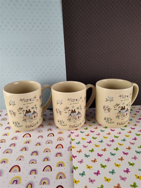 Vintage International Heartland Stoneware Amish Farmland Coffee Mugs