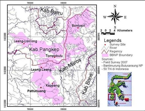 Map Of Bantimurung Bulusaraung National Park Babulnp South Sulawesi