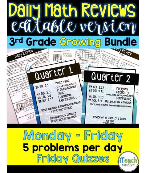 Daily Review Math Worksheets 3rd Grade Editable Entire Year Math