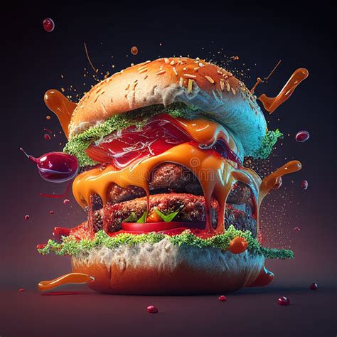 Cheeseburger Generative AI Illustration Classic American Burger Stock