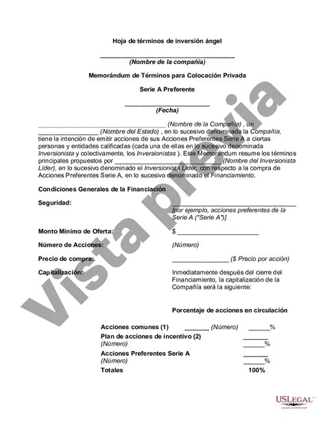 Investor Term Sheet Template For Partnership US Legal Forms