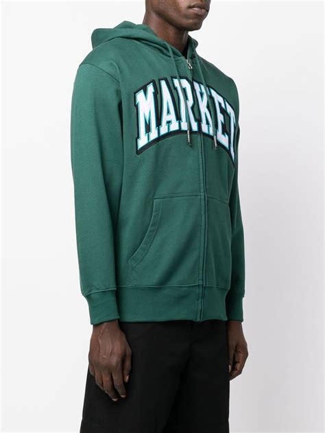 Market Embroidered Logo Zip Up Hoodie Green Farfetch Uk