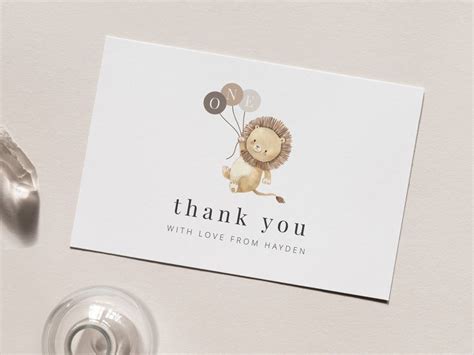 Lion Thank You Card Template Lion Brown Balloons Lion Thank You Note