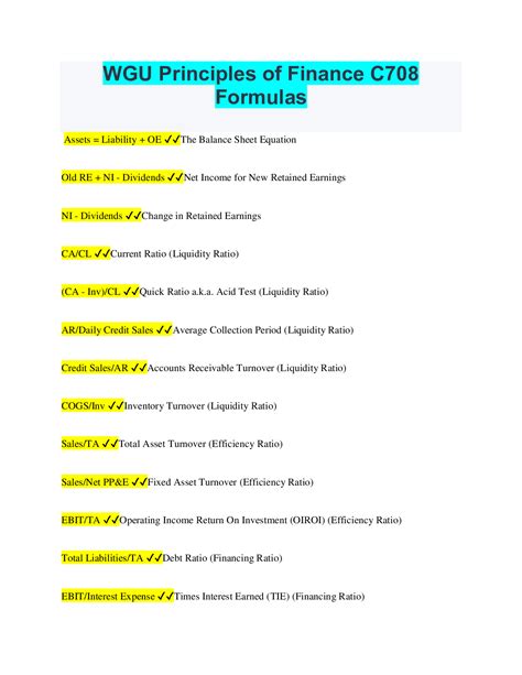 WGU Principles Of Finance C708 Formulas Scholarfriends