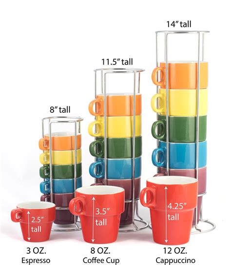 Gypsy Color 3 Oz Espresso Stacking Coffee Mug Set With Metal Stand