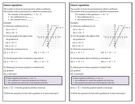 Comparing Linear Equations Worksheet Teaching Resources