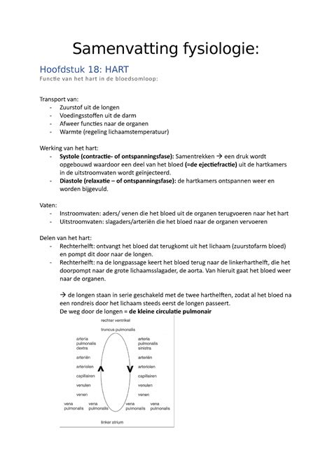 Samenvatting Fysiologie Samenvatting Fysiologie Hoofdstuk 18 HART