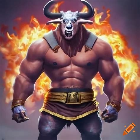 Action Battle Scene Epic Fantasy Art A Fire Elemental Minotaur