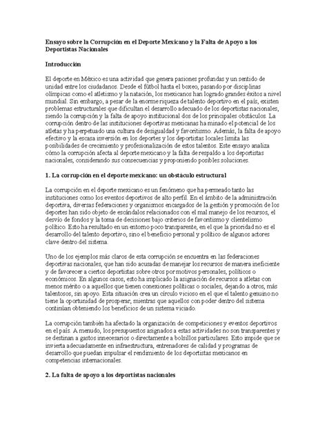 Ensayo sobre Corrupción y Falta de Apoyo a Deportistas en México - Studocu