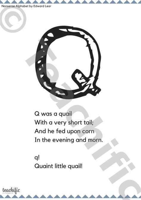 Poems Q Was A Quail Nonsense Alphabet K 3 Teachific