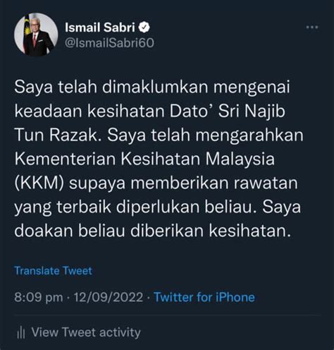 Bernama On Twitter Pm Ismailsabri Arah Kkmputrajaya Beri Rawatan