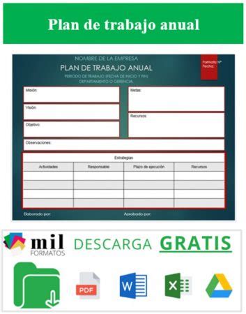 Plan De Trabajo Anual Ejemplos Formatos Word Excel