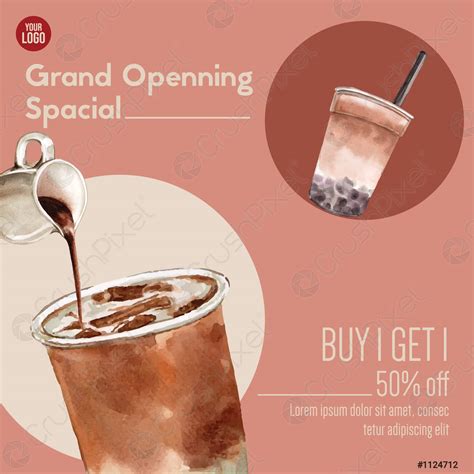 Brown Sugar Bubble Milk Tea Set Promotion Free Flyer Template Stock