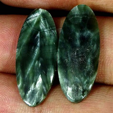 Cts Natural Seraphinite Loose Gemstone Oval Cabochon Pair