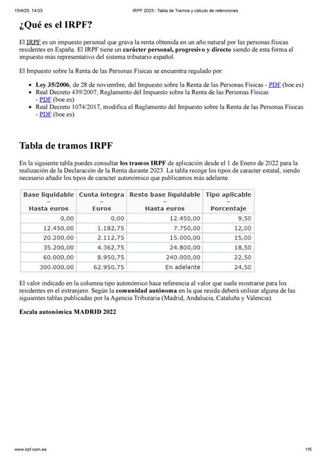 IRPF 2023 Tabla de Tramos y cálculo de retenciones Qué es el IRPF