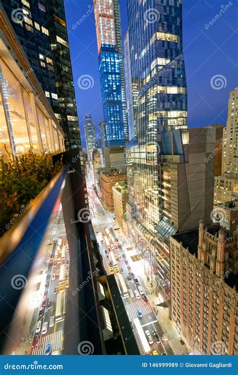 Amazing Skyscrapers In Midtown Manhattan Aerial View From Rooftop With