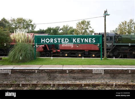 Bluebell Railways Horsted Keynes Platform Sign With Parked Up Steam