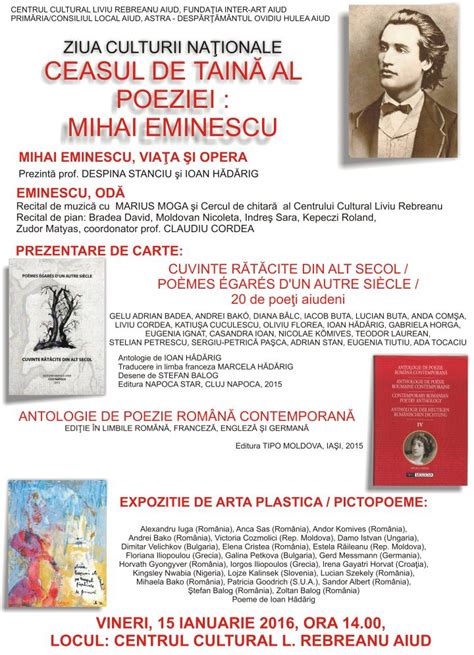 VINERI Ziua Culturii Naționale Ceasul de taină al poeziei Mihai