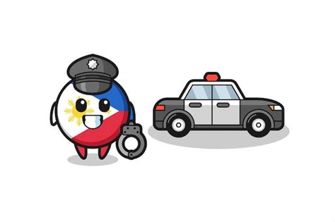 Premium Vector Cartoon Mascot Of Philippines Flag Badge As A Police