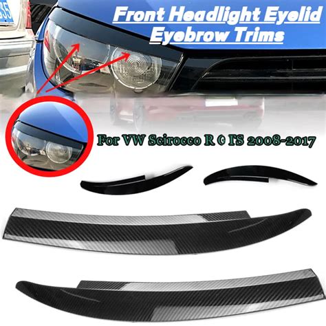 Pair Gloss Black Carbon Fiber Front Headlight Eyelid Eyebrow Trims For