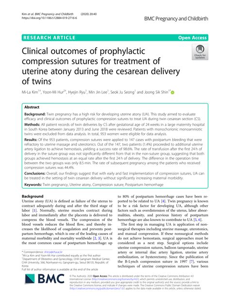 Pdf Clinical Outcomes Of Prophylactic Compression Sutures For Treatment Of Uterine Atony