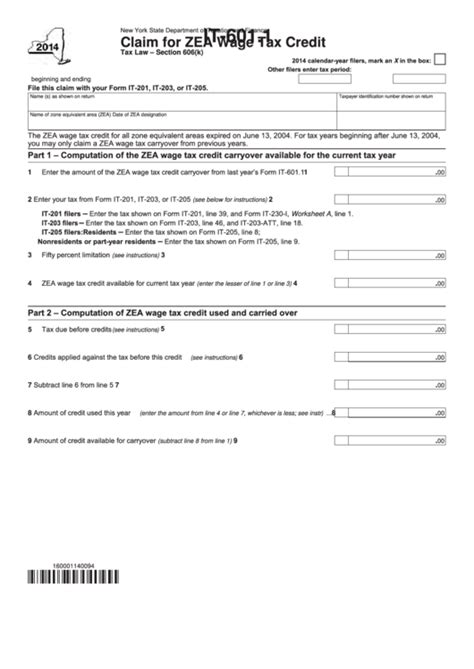 Fillable Form It Claim For Zea Wage Tax Credit Printable