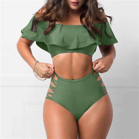 Traje De Baño Para Las Mujeres Volantes Fuera De Los Hombros Sexy