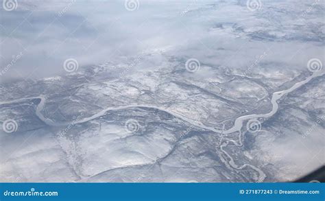 View From Plane Window Over Snow Covered Troms Norway Stock Image