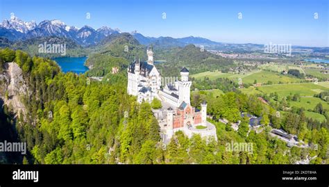 Füssen Germany June 1 2021 Neuschwanstein Castle Aerial View With