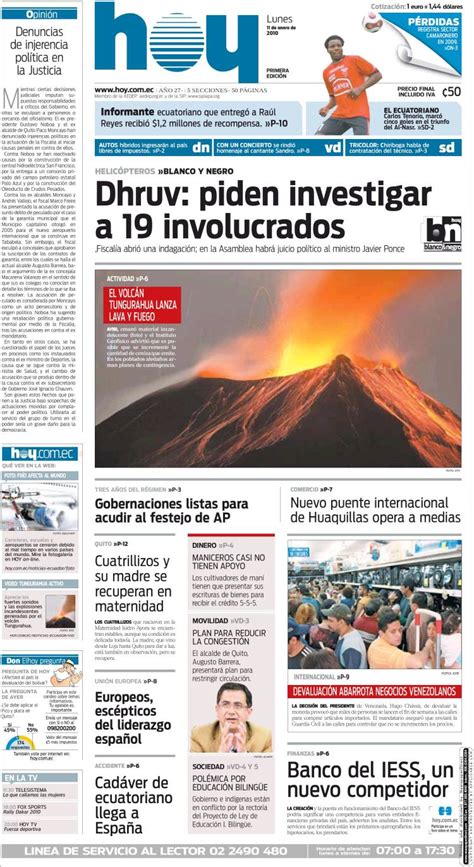 Periódico Diario Hoy Ecuador Periódicos de Ecuador Edición de lunes