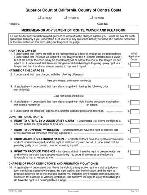 Fillable Online Misdemeanor Advisement Of Rights Waiver And Plea Form