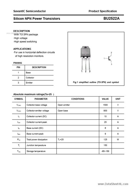 BU2522A SavantIC TRANSISTOR Hoja de datos Ficha técnica Distribuidor