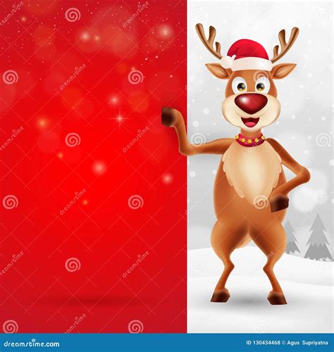 Merry Christmas Greeting Card With Cartoon Reindeer Stock Vector