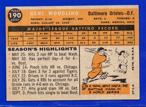 Gene Woodling Orioles Topps Excellent Prt No Creases Ebay