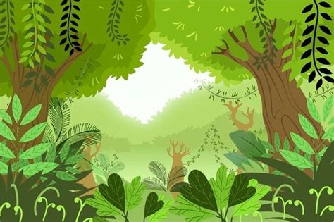 Free Vector Cartoon Jungle Background Tree Watercolor Painting