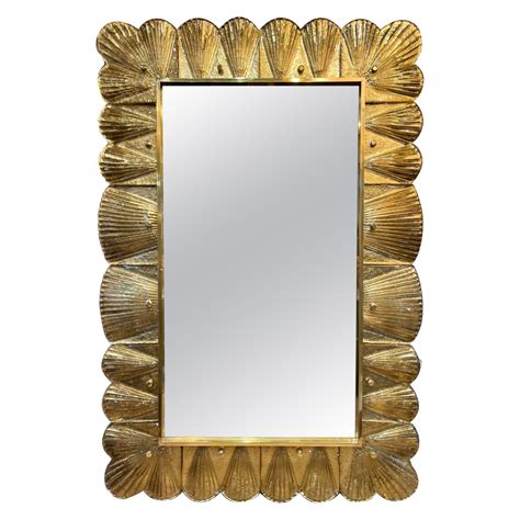 Murano Glass Gray And Gold Rigadin Mirror At 1stdibs