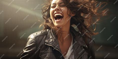 Premium AI Image | a woman with her mouth open laughing