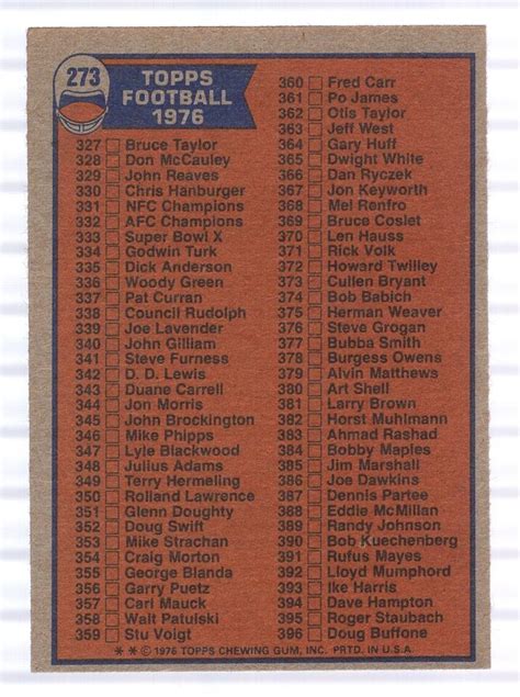 Checklist Topps Football Cards Card