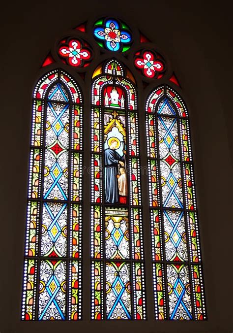 Stained Glass Window In Detail With Jesus And Saint Editorial Stock