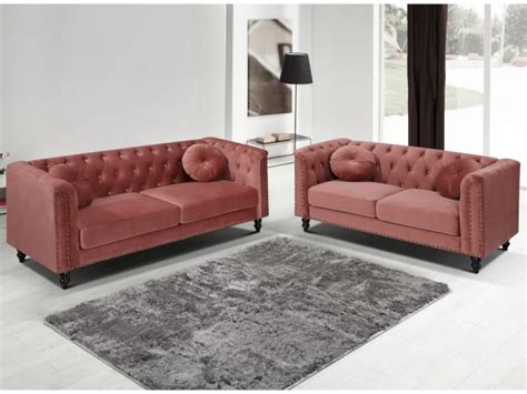 Canap Chesterfield Places En Velours Vieux Rose Turner