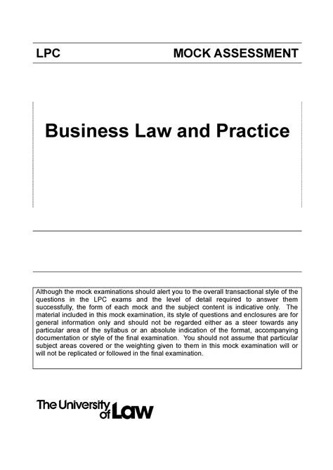 Blp Ce Mock Assessment V Lpc Mock Assessment Business Law And