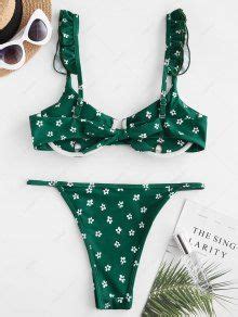 Off Zaful Flower Underwire Ruffle High Leg Bikini Swimwear