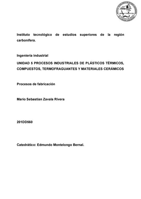 Unidad Procesos Industriales De Pl Sticos T Rmicos Compuestos