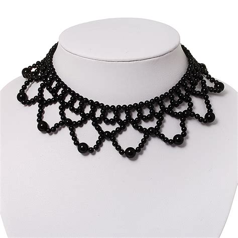 V Shape Black Bead Choker Necklace