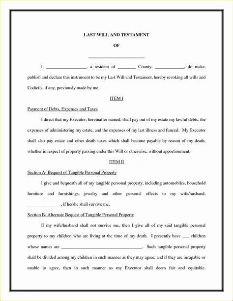 Texas Last Will And Testament Free Template